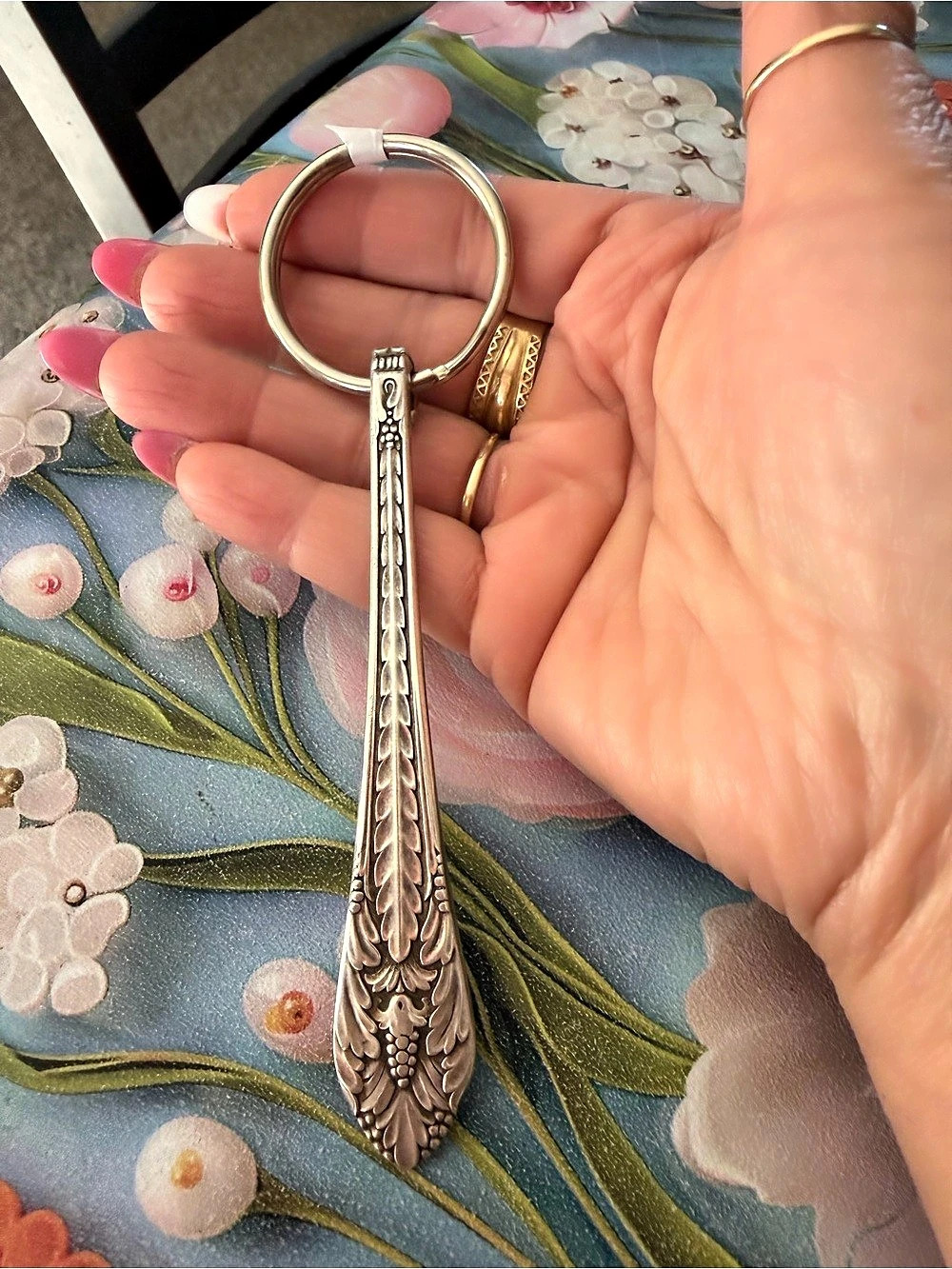 MARQUISE Silverplated spoon handle Keychain ,  1847 Rogers Bros
